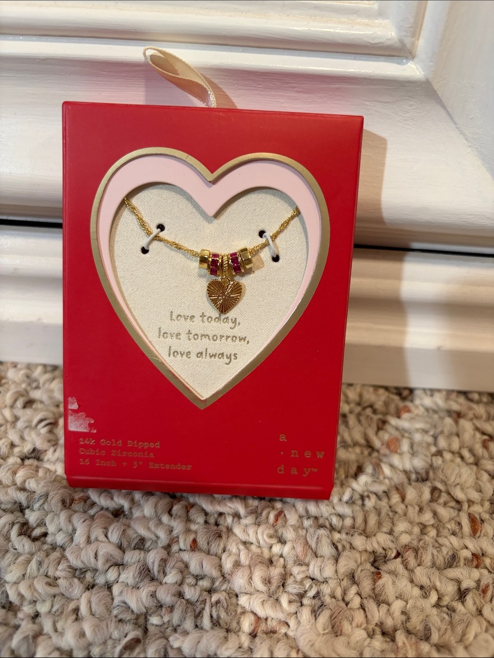 a new day Gold Heart Pendant Necklace with Pink and Red Beads